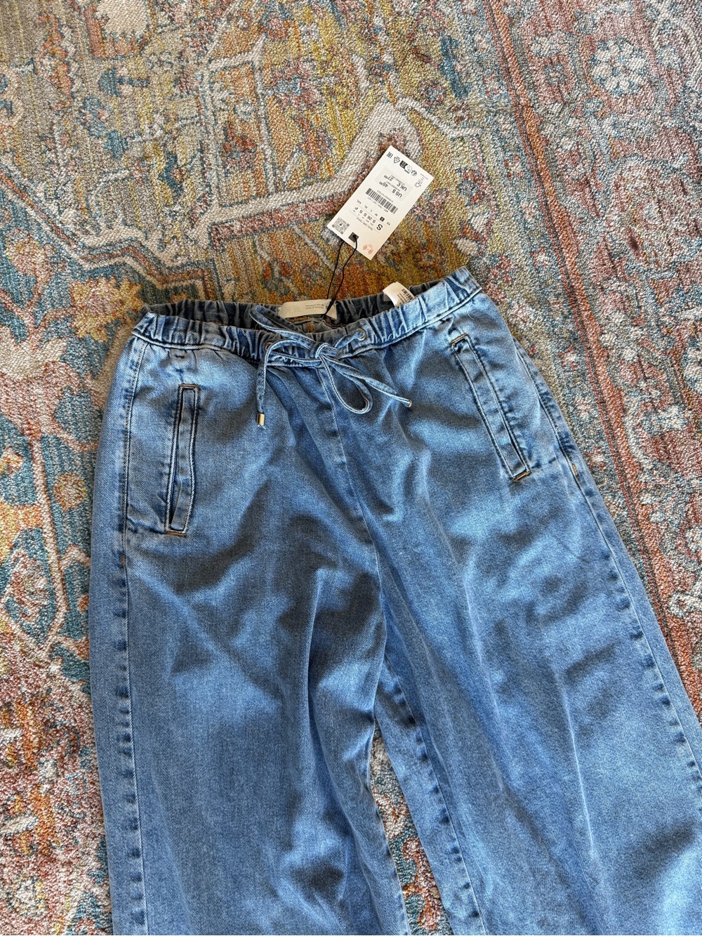 Denim drawstring jeans